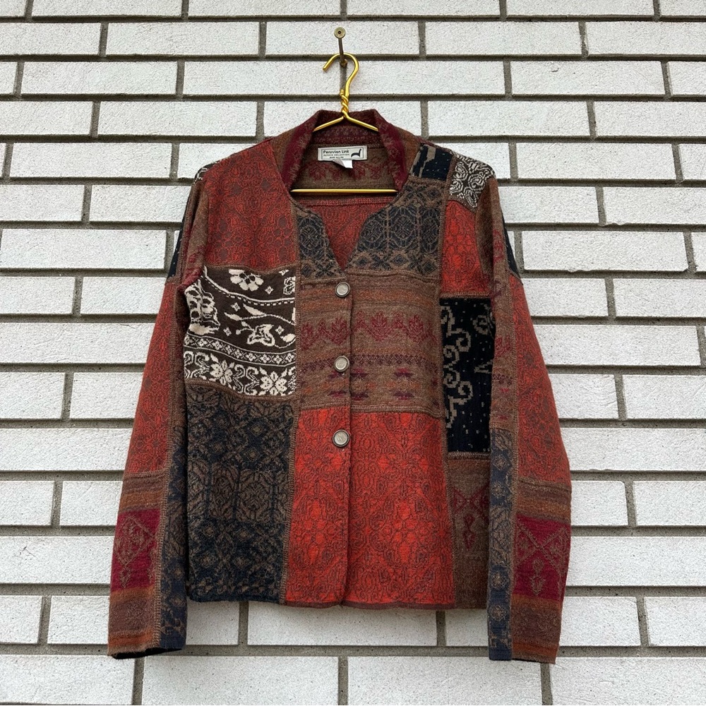 Peruvian Link Alpaca Patchwork Jacket Boho Artisa… - image 1
